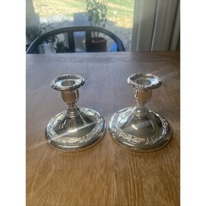 2‎ Oneida Japan Silverplate Pair of Short Candleholder Candlestick Taper 4 1/8"